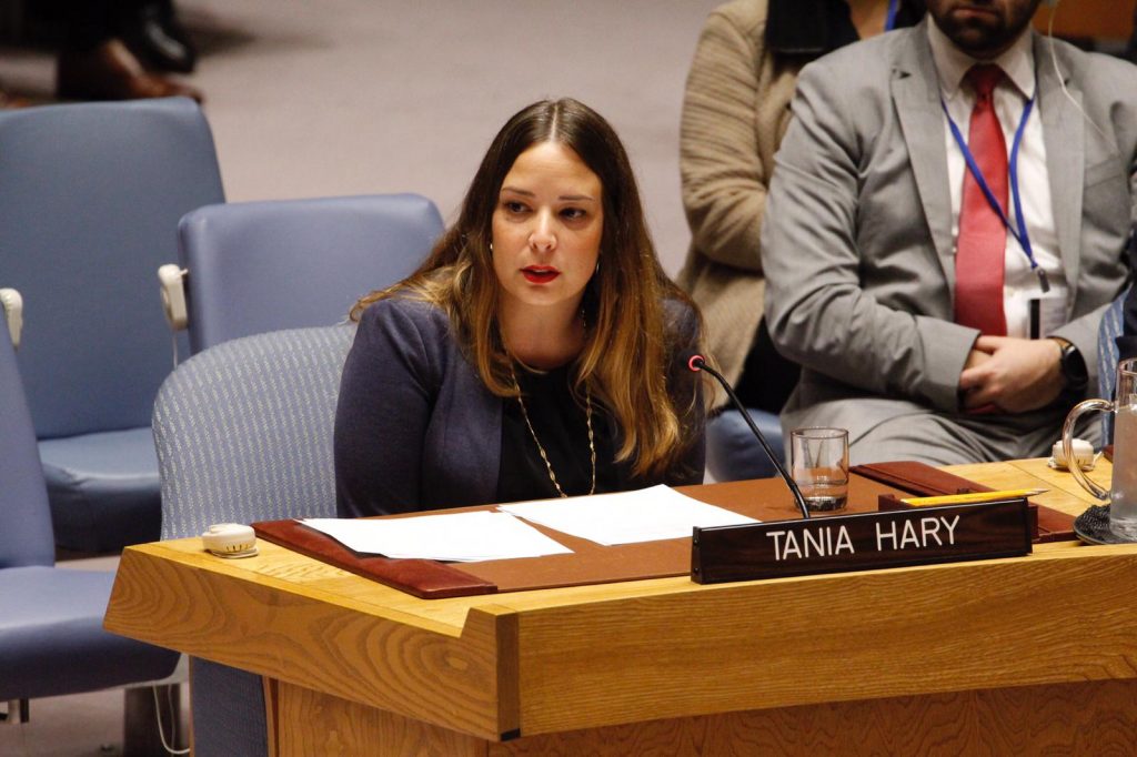 Gisha Executive Director Tania Hary speaks at the United Nations.